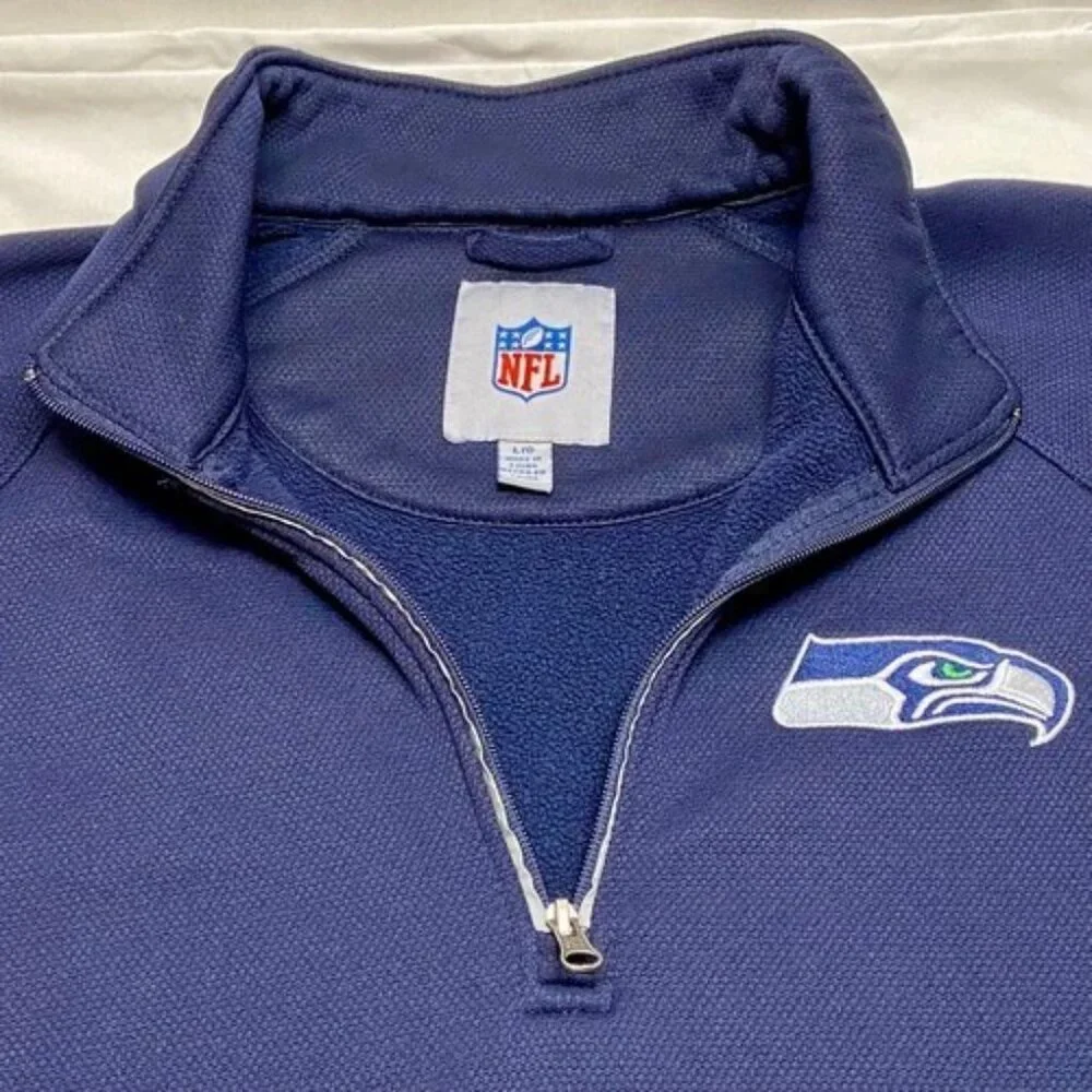 Seahawks NFL Fleece Men's L/G Nvy Glll Long Sleeve Seattle Football 1/4 Zip READ